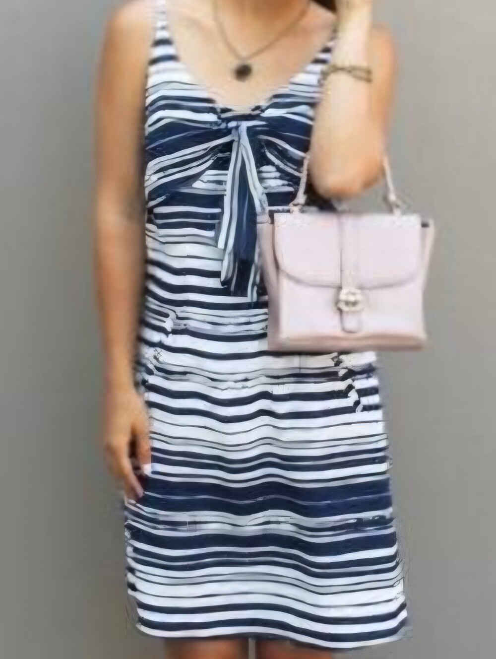 CAbi Navy & White Striped Tie-Front Mini Dress